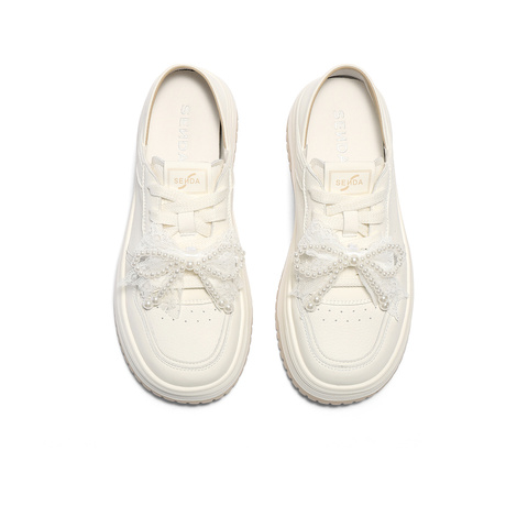 森达小白鞋女款2025秋新商场同款厚底显高休闲板鞋XQF01CM5