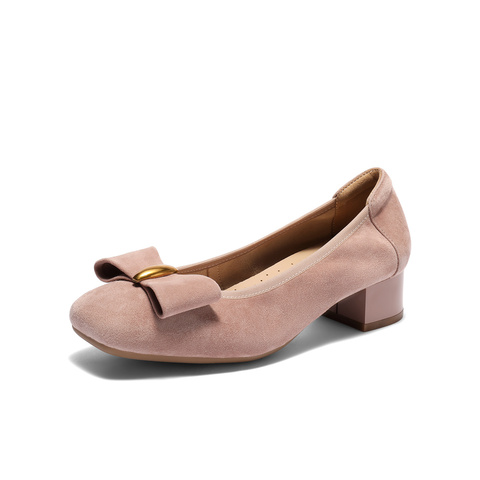 森达通勤鞋女款2025秋季新款时尚蝴蝶结粗跟浅口单鞋WP020CQ5
