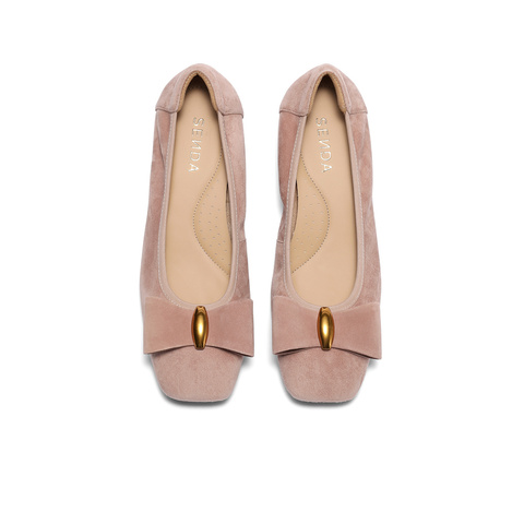 森达通勤鞋女款2025秋季新款时尚蝴蝶结粗跟浅口单鞋WP020CQ5