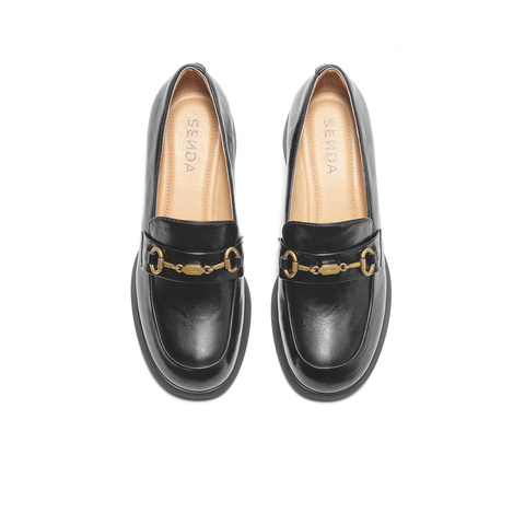 森达通勤鞋女2025秋新商场同款马衔扣粗跟单鞋XQK01CA5