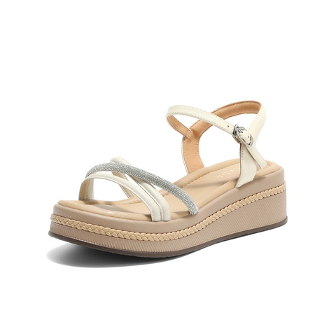 森达休闲凉鞋女款2025夏季新款坡跟厚底高跟凉鞋WP029BL5