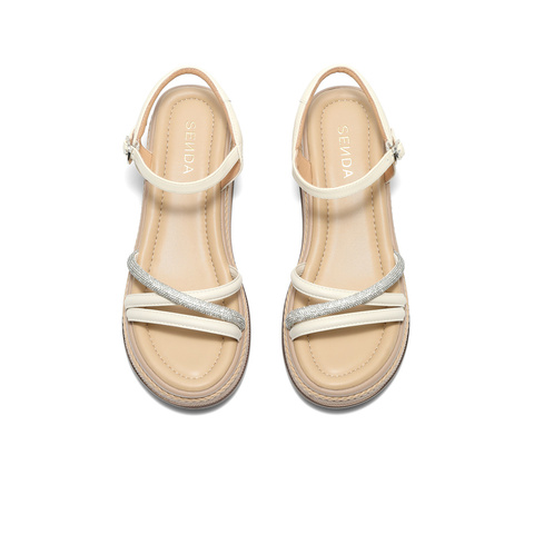 森达休闲凉鞋女款2025夏季新款坡跟厚底高跟凉鞋WP029BL5