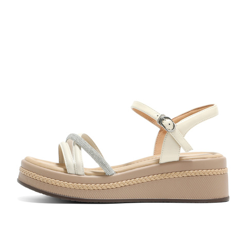 森达休闲凉鞋女款2025夏季新款坡跟厚底高跟凉鞋WP029BL5