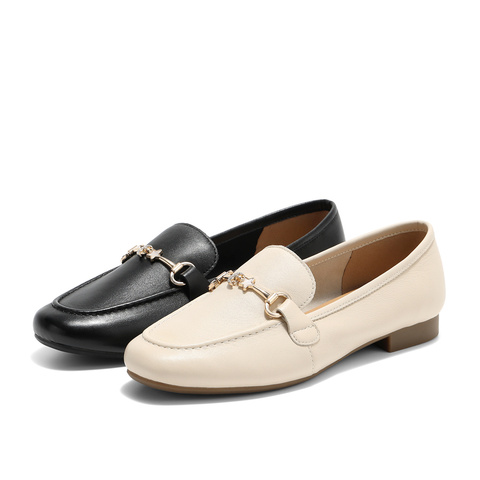 森达乐福鞋女款2025秋新马衔扣通勤舒适平跟单鞋WP026CA5