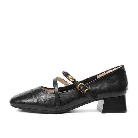 森达玛丽珍女2025秋新商场同款小金豆粗跟浅口单鞋XUQ01CQ5