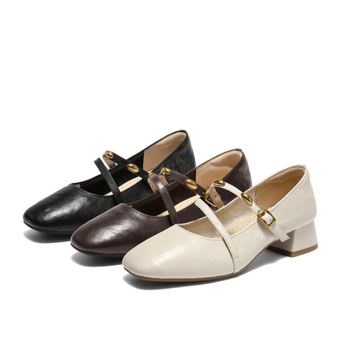 森达玛丽珍女2025秋新商场同款小金豆粗跟浅口单鞋XUQ01CQ5