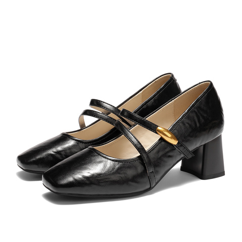 森达玛丽珍女2025秋新商场同款小金豆粗跟浅口小皮鞋XUM01CQ5