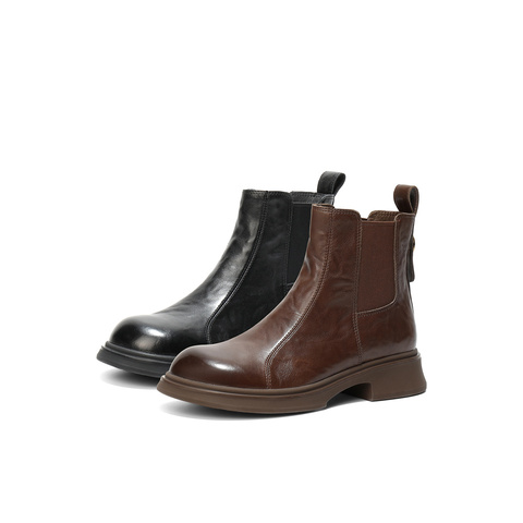 森达切尔西靴女2025冬新商场同款潮流休闲短皮靴XTT01DD5