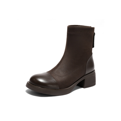 森达弹力靴女2025冬季新款商场同款舒适弹力粗跟短靴XSY01DD5