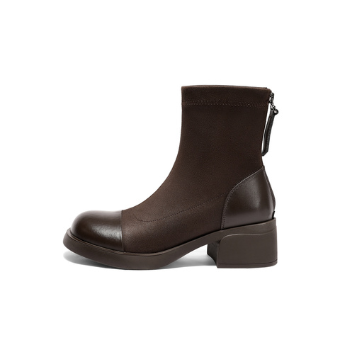 森达弹力靴女2025冬季新款商场同款舒适弹力粗跟短靴XSY01DD5