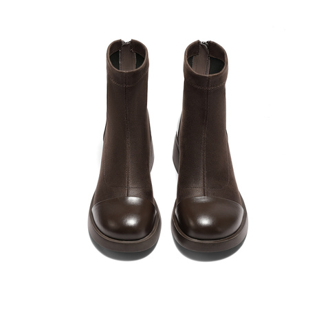 森达弹力靴女2025冬季新款商场同款舒适弹力粗跟短靴XSY01DD5