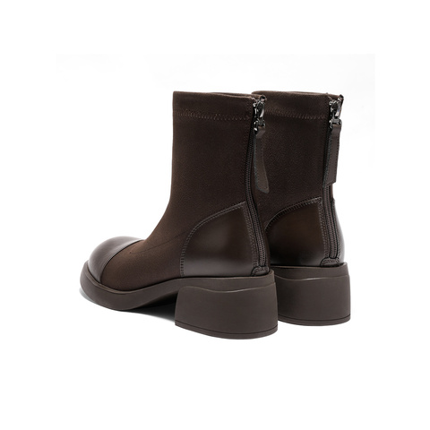 森达弹力靴女2025冬季新款商场同款舒适弹力粗跟短靴XSY01DD5