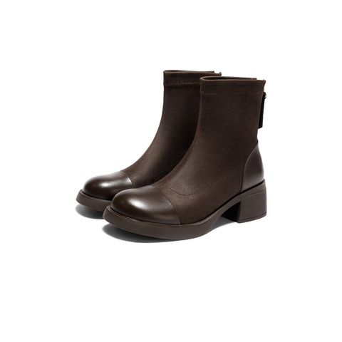 森达弹力靴女2025冬季新款商场同款舒适弹力粗跟短靴XSY01DD5