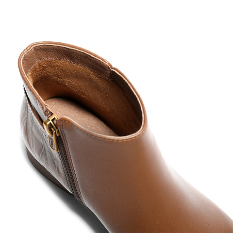 森达休闲靴女2025冬季新款商场同款百搭粗跟短皮鞋4T6B5DD5