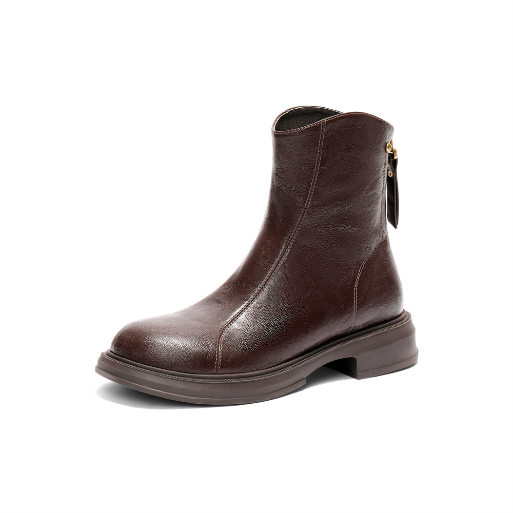 森达弹力靴女2025冬新商场同款复古潮流休闲中筒靴XRP01DZ5