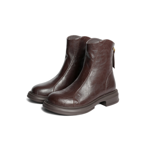 森达弹力靴女2025冬新商场同款复古潮流休闲中筒靴XRP01DZ5