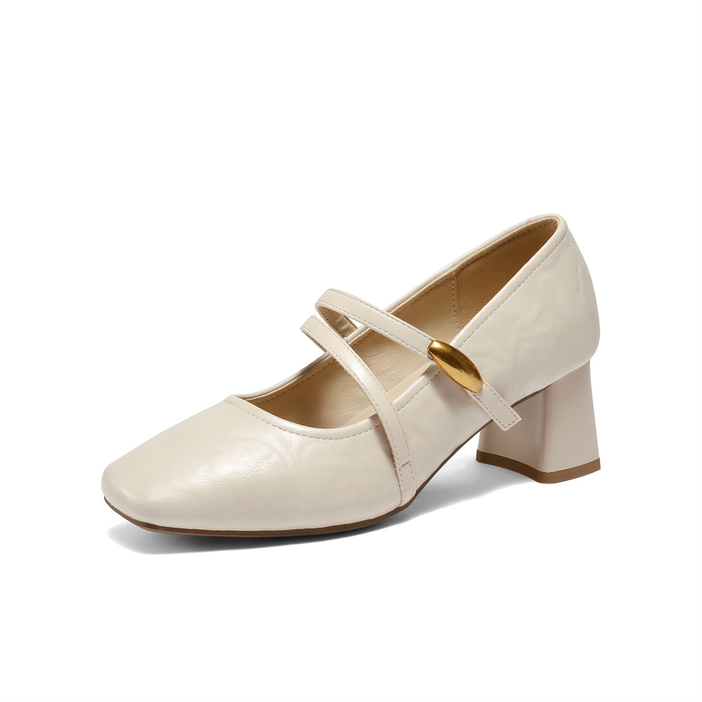 森达玛丽珍女2025秋新商场同款小金豆粗跟浅口小皮鞋XUM01CQ5