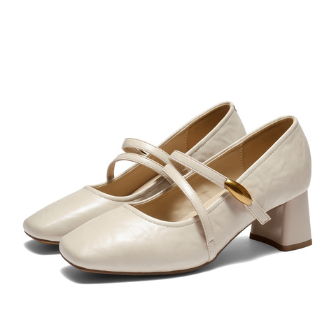 森达玛丽珍女2025秋新商场同款小金豆粗跟浅口小皮鞋XUM01CQ5