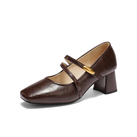 森达玛丽珍女2025秋新商场同款小金豆粗跟浅口小皮鞋XUM01CQ5