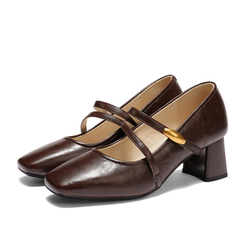 森达玛丽珍女2025秋新商场同款小金豆粗跟浅口小皮鞋XUM01CQ5