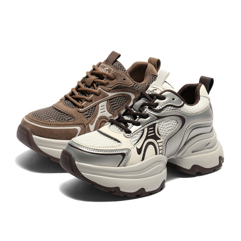 森达网面鞋女2025秋新商场同款拼接厚底休闲老爹鞋XRW01CM5