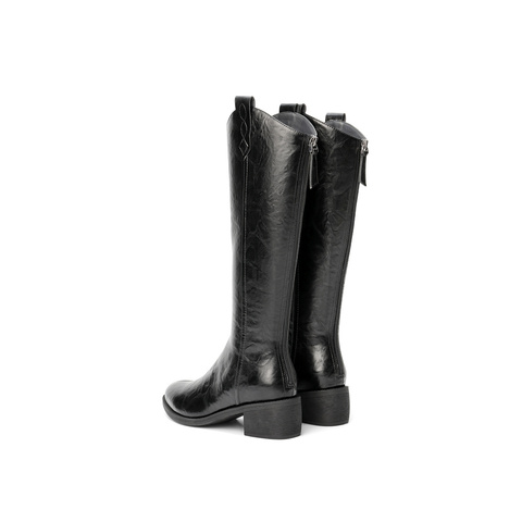 森达西部靴女2025冬季新款商场同款抓纹粗跟长筒靴4QH80DC5