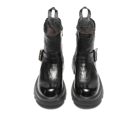 森达时装靴女2025冬新商场同款抓纹皮带扣潮流中筒靴XTJ01DZ5