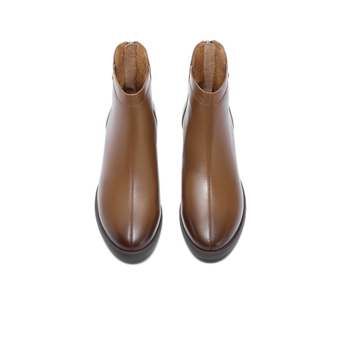 森达时装靴女款2025冬新商场同款气质显瘦粗跟短皮靴4FU42DD5