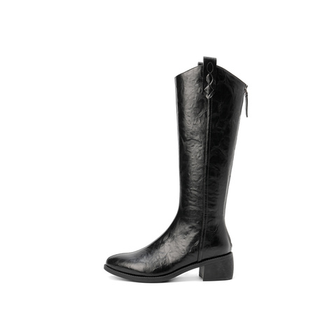 森达西部靴女2025冬季新款商场同款抓纹粗跟长筒靴4QH80DC5