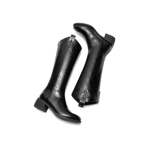 森达西部靴女2025冬季新款商场同款抓纹粗跟长筒靴4QH80DC5