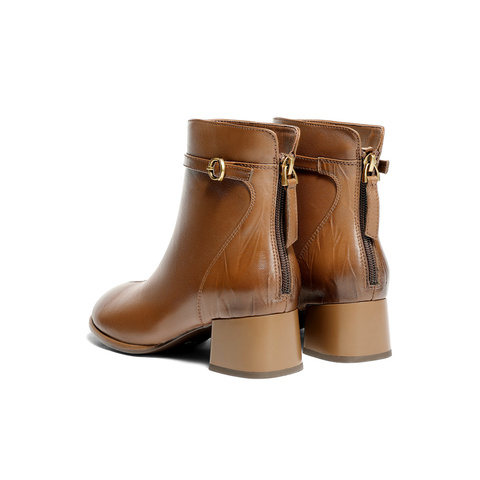 森达时装靴女2025冬新商场同款皮带扣粗跟短皮靴4TQ43DD5