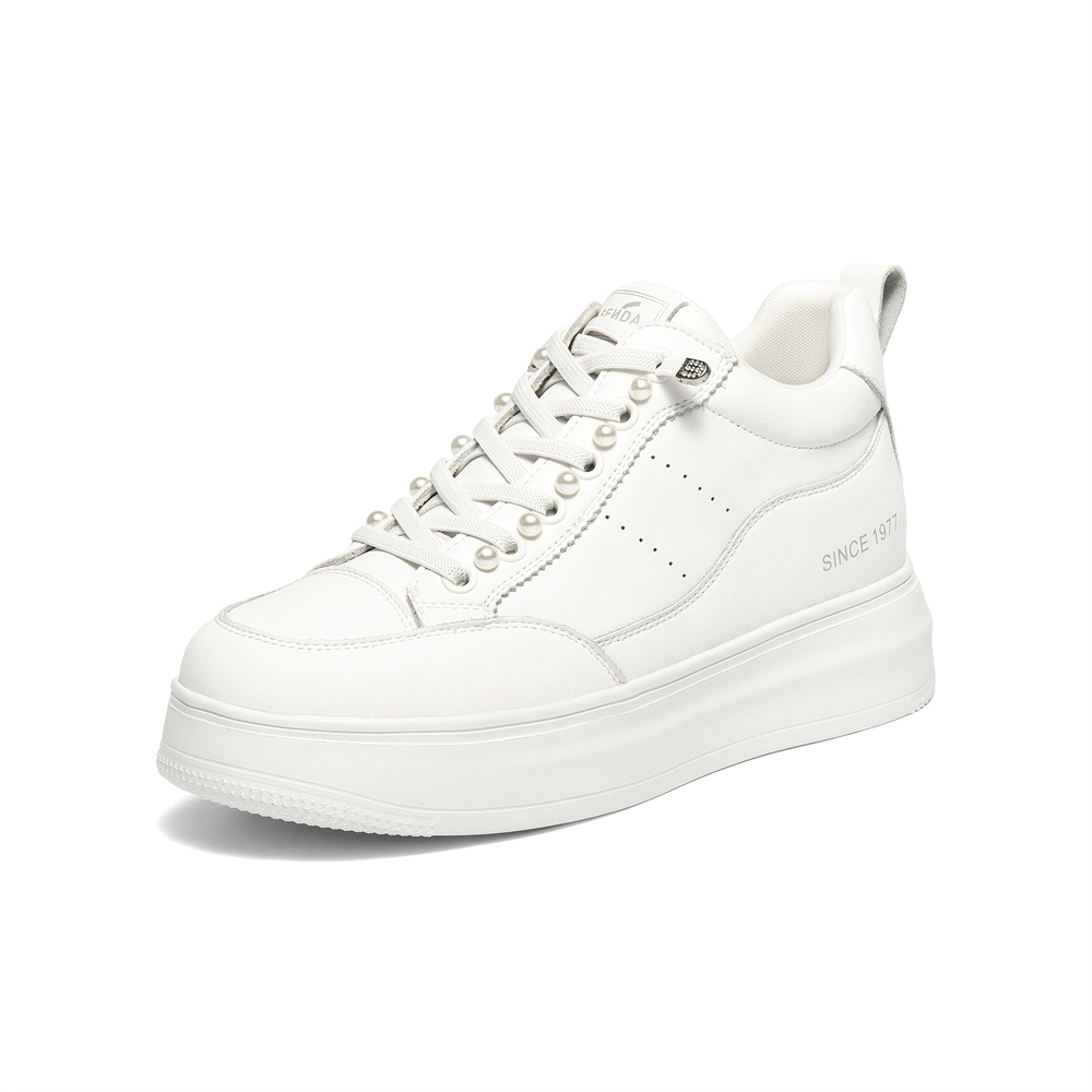 森达高帮鞋女2025冬新商场同款简约厚底休闲小白鞋XTR01DD5