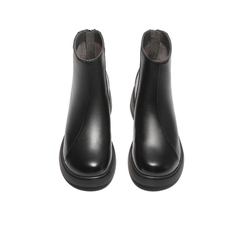 森达休闲靴女2025冬季新款商场同款百搭粗跟短皮鞋XRM01DD5