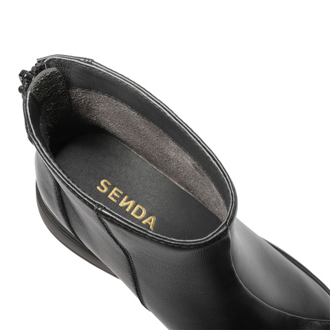 森达休闲靴女2025冬季新款商场同款百搭粗跟短皮鞋XRM01DD5