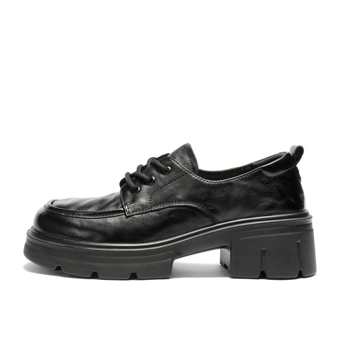 森达牛津鞋女2025秋季新款商场同款抓纹真皮粗跟单鞋XUP01CM5