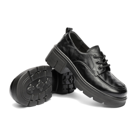 森达牛津鞋女2025秋季新款商场同款抓纹真皮粗跟单鞋XUP01CM5