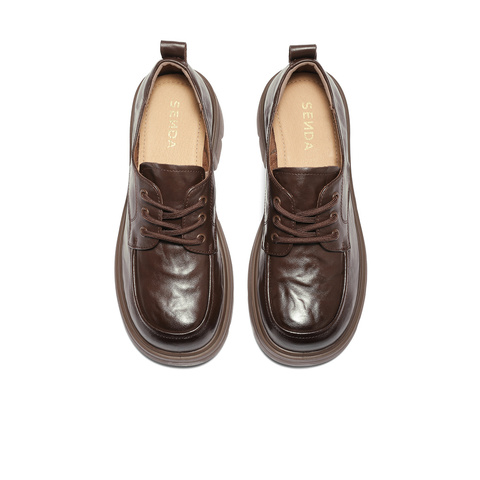 森达牛津鞋女2025秋季新款商场同款抓纹真皮粗跟单鞋XUP01CM5