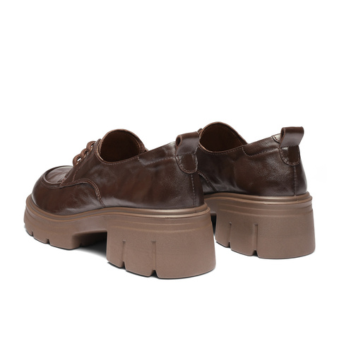 森达牛津鞋女2025秋季新款商场同款抓纹真皮粗跟单鞋XUP01CM5