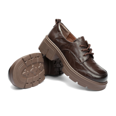 森达牛津鞋女2025秋季新款商场同款抓纹真皮粗跟单鞋XUP01CM5