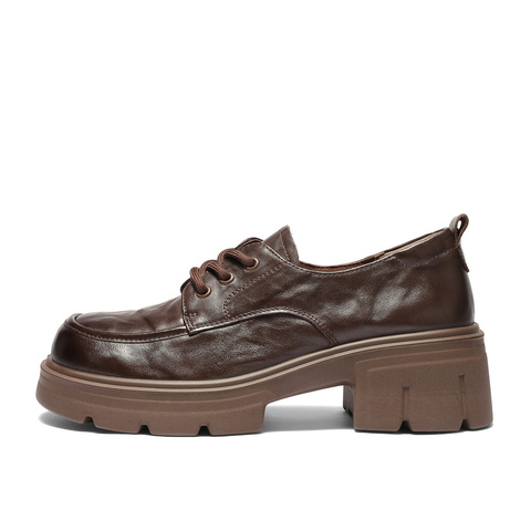 森达牛津鞋女2025秋季新款商场同款抓纹真皮粗跟单鞋XUP01CM5