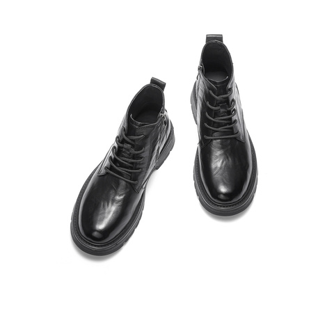 森达马丁靴男2025冬新商场同款抓纹厚底休闲短皮靴2AM01DD5