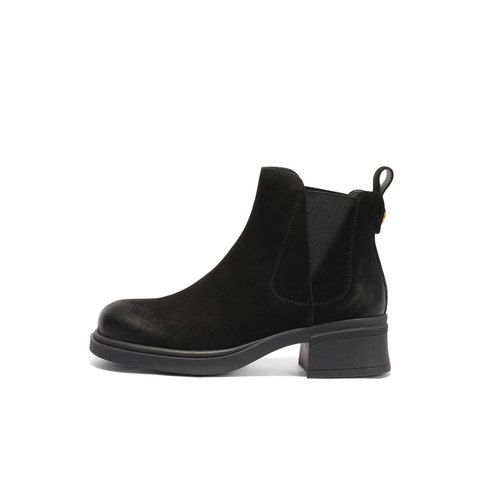 森达切尔西靴女2025冬季新款商场同款简约粗跟短皮靴4CU53DD5