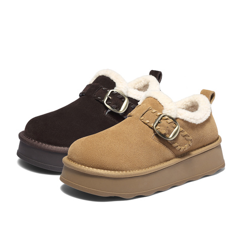 森达毛毛鞋女2025冬季新款舒适保暖厚底勃肯休闲鞋WP051DA5