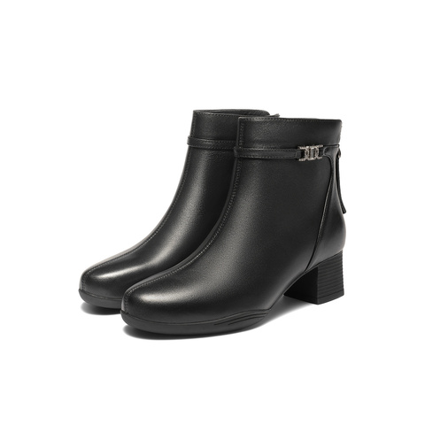 森达时装靴2025冬季新款商场同款软面粗高跟短靴XTH01DD5