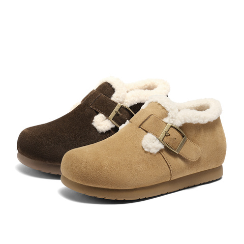 森达毛毛鞋女2025冬新商场同款保暖毛绒勃肯短靴XUW01DD5