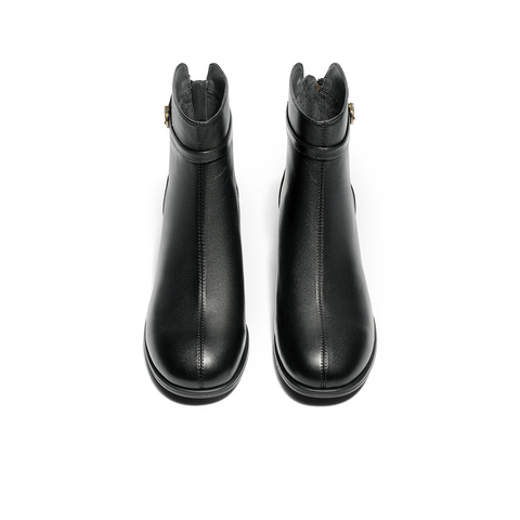 森达时装靴女2025冬新商场同款皮带扣粗跟短皮靴4TQ43DD5