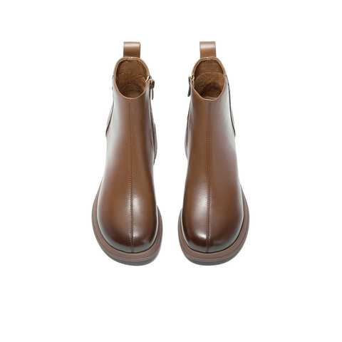 森达休闲靴女2025冬新商场同款简约粗高跟短皮靴4PQ52DD5