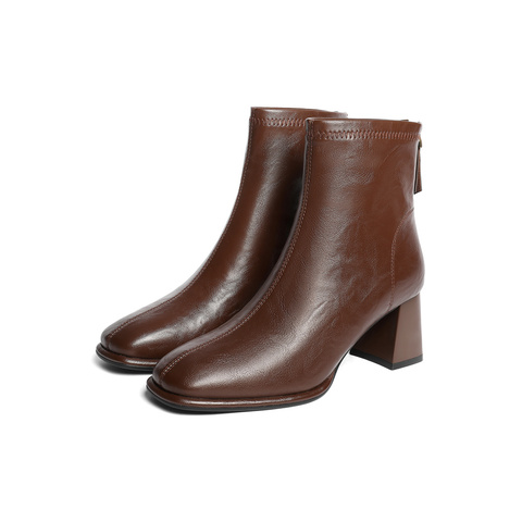 森达弹力靴女2025冬季新款商场同款时尚粗高跟短靴XRR01DD5