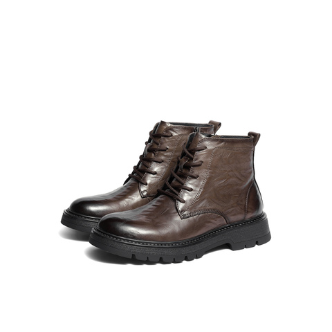 森达马丁靴男2025冬新商场同款抓纹厚底休闲短皮靴2AM01DD5