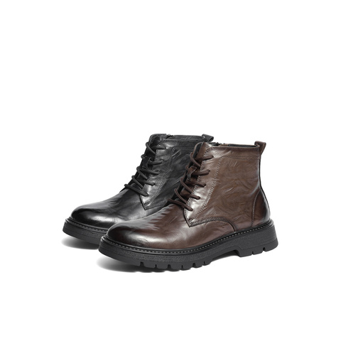 森达马丁靴男2025冬新商场同款抓纹厚底休闲短皮靴2AM01DD5